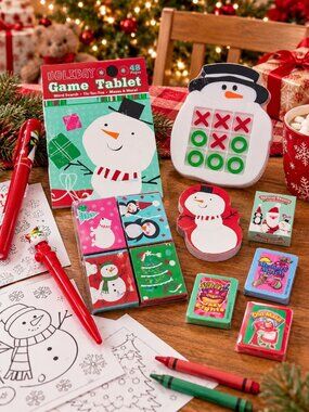 Christmas Party Goodie Prize Bag Pens Game Tablet Cards Tic Tac Toe Puzzles